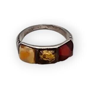 Baltic Amber Trio Ring Sterling Silver 925 Cognac, Honey & Butterscotch Amber  7